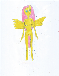 Size: 1700x2200 | Tagged: safe, artist:justinandrew1984, fluttershy, anthro, g4, barbie doll anatomy, breasts, featureless breasts, featureless crotch, png, solo, spread wings, traditional art, wings