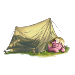 Size: 1000x1000 | Tagged: safe, artist:da-exile, lily, lily valley, pony, g4, cute, lilybetes, simple background, sleeping, solo, tent, white background