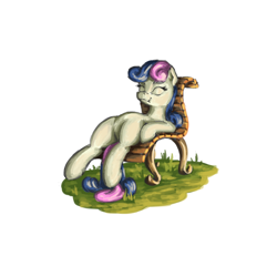 Size: 1000x1000 | Tagged: safe, artist:da-exile, bon bon, sweetie drops, earth pony, pony, g4, bench, eyes closed, female, mare, meme, simple background, sitting, sitting lyra, solo, white background