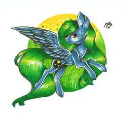 Size: 1477x1336 | Tagged: safe, artist:prettyshinegp, oc, oc only, pegasus, pony, female, mare, pegasus oc, rearing, signature, smiling, solo, traditional art, wings