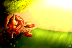 Size: 2250x1500 | Tagged: safe, artist:prettyshinegp, fluttershy, pegasus, pony, g4, female, lying down, mare, outdoors, prone, signature, sleeping, solo