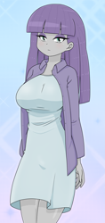 Size: 1183x2501 | Tagged: safe, alternate version, artist:batipin, maud pie, human, equestria girls, g4, arm behind back, bow, breasts, busty maud pie, curvy, female, hair bow, hourglass figure, looking at you, solo