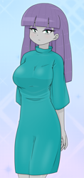 Size: 1183x2501 | Tagged: safe, alternate version, artist:batipin, maud pie, human, equestria girls, g4, arm behind back, bow, breasts, busty maud pie, curvy, female, hourglass figure, looking at you, solo