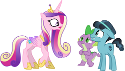 Size: 5252x3000 | Tagged: safe, artist:cloudy glow, crystal hoof, princess cadance, spike, thorax, alicorn, dragon, earth pony, pony, g4, the times they are a changeling, .ai available, concave belly, disguise, disguised changeling, female, floppy ears, male, mare, simple background, slender, thin, transparent background, vector