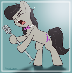 Size: 1303x1319 | Tagged: safe, artist:d3f4ult_4rt1st, octavia melody, earth pony, pony, g4, bipedal, bowtie, crying, emotional, microphone, sad, screaming, singing, solo, standing on two hooves