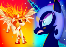 Size: 3500x2500 | Tagged: safe, artist:leonkay, daybreaker, nightmare moon, pony, g4, duality, high res