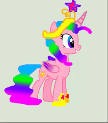 Size: 479x544 | Tagged: safe, pinkie pie, princess celestia, alicorn, pony, g4, 1000 hours in ms paint, base used, blue eyes, blue hair, crown, folded wings, gradient eyes, gradient wings, green hair, hoof shoes, horn, multicolored hair, pink hair, purple eyes, purple hair, wings
