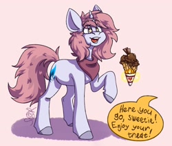 Size: 2900x2450 | Tagged: safe, artist:sanyaredis, oc, oc only, pony, unicorn, dialogue, food, happy, high res, ice cream, ice cream cone, open mouth, smiling, solo