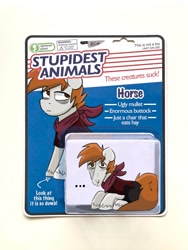 Size: 1154x1536 | Tagged: safe, artist:allicoot, oc, oc only, pony, ..., bags under eyes, clothes, looking back, obvious plant, photoshop, solo, tired, toy