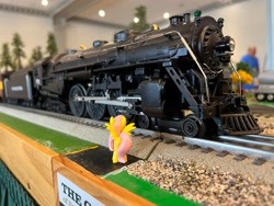 Size: 4032x3024 | Tagged: safe, fluttershy, pegasus, pony, g4, 4-6-4 hudson, barely pony related, figurine, freight train, hudson locomotive, lionel, lionel trains, locomotive, model train, new york central railroad, new york central system, photo, solo, steam locomotive, train, trains