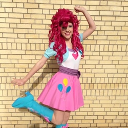 Size: 1080x1080 | Tagged: safe, artist:nedlydeadly cosplay, pinkie pie, human, equestria girls, g4, clothes, cosplay, costume, irl, irl human, one leg raised, photo, solo