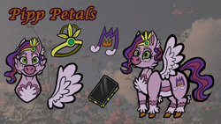 Size: 1920x1080 | Tagged: safe, artist:deidad dissitum, pipp petals, pegasus, pony, g5, my little pony: a new generation, adorapipp, cellphone, character design, coat markings, cute, cutie mark, feather, female, jewelry, mare, phone, redesign, reference sheet, repost, smartphone, solo, spread wings, unshorn fetlocks, wings