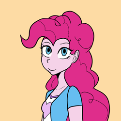 Size: 2893x2893 | Tagged: safe, artist:tacoman dusct, pinkie pie, human, equestria girls, g4, female, high res, looking at you, simple background, solo, yellow background
