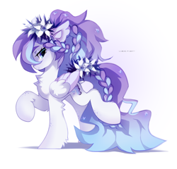 Size: 2600x2500 | Tagged: safe, alternate version, artist:zlatavector, oc, oc only, oc:butterfly effect, pegasus, pony, braid, chest fluff, commission, ear fluff, female, flower, flower in hair, hair styling, high res, long tail, mare, pigtails, ponytail, simple background, solo, tail, white background
