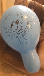 Size: 545x933 | Tagged: safe, artist:boltytho, oc, oc only, oc:bolty, balloon, couch, irl, photo, solo