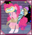 Size: 1024x1107 | Tagged: dead source, safe, artist:sansdrew250, pinkie pie, earth pony, pony, g4, bag, bandage, clothes, crossover, deviantart watermark, duo, dusk till dawn, error, female, friday night funkin', glitch, goggles, hair bun, mare, obtrusive watermark, one eye closed, pibby, pixel art, raised hoof, riding a pony, saddle bag, scarf, smiling, socks, watermark, wink