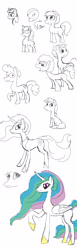 Size: 1000x3235 | Tagged: safe, artist:sanfin, princess celestia, alicorn, pony, g4, female, hoof shoes, lineart, mare, raised hoof, simple background, sketch, sketch dump, white background