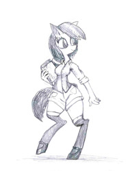 Size: 723x951 | Tagged: safe, artist:sanfin, oc, oc only, earth pony, anthro, unguligrade anthro, book, clothes, earth pony oc, female, simple background, sketch, smiling, solo, traditional art, white background