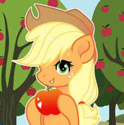 Size: 1280x1287 | Tagged: safe, artist:vi45, applejack, earth pony, pony, g4, apple, apple tree, applejack's hat, cowboy hat, female, food, hat, mare, tree