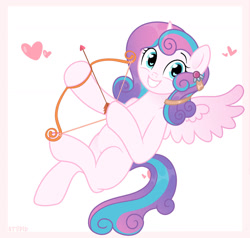 Size: 1280x1220 | Tagged: safe, artist:vi45, princess flurry heart, alicorn, pony, arrow, bow (weapon), bow and arrow, female, grin, heart, mare, older, older flurry heart, simple background, smiling, solo, weapon, white background