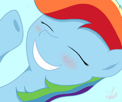 Size: 6000x5000 | Tagged: safe, artist:reinbou, rainbow dash, pegasus, pony, g4, blue background, cute, dashabetes, eyes closed, female, mare, simple background, smiling, solo