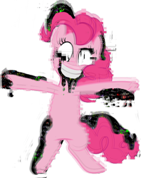 Size: 640x808 | Tagged: safe, editor:lukelemonder, pinkie pie, earth pony, pony, g4, bipedal, corrupted, crossover, error, female, glitch, mare, pibby, simple background, smiling, transparent background