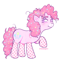 Size: 1605x1659 | Tagged: safe, artist:lonesomecryptid, pinkie pie, earth pony, pony, g4, clothes, cute, food, pink, simple background, socks, solo, sprinkles, white background