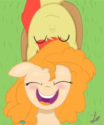 Size: 5000x6000 | Tagged: safe, artist:reinbou, bright mac, pear butter, earth pony, pony, g4, esophagus, female, male, ship:brightbutter, shipping, simple background, smiling, straight