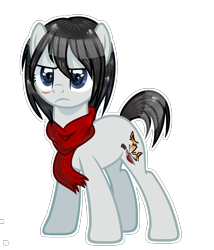 Size: 1200x1400 | Tagged: safe, artist:anno酱w, earth pony, pony, attack on titan, base used, clothes, mikasa ackerman, ponified, scar, scarf, simple background, solo, stare, transparent background, unhappy