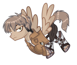 Size: 3761x3158 | Tagged: safe, artist:anno酱w, pegasus, pony, attack on titan, base used, clothes, crossover, flying, high res, jean kirschtein, ponified, simple background, solo, transparent background