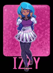 Size: 1056x1456 | Tagged: safe, artist:azuventum, izzy moonbow, human, equestria girls, g4, g5, clothes, dark skin, equestria girls-ified, feet, female, g5 to equestria girls, g5 to g4, generation leap, human coloration, leggings, nail polish, open-toed shoes, outline, sandals, solo, toenail polish, white outline