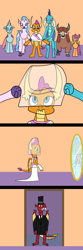 Size: 1024x3072 | Tagged: safe, artist:platinumdrop, garble, ocellus, princess ember, scootaloo, silverstream, smolder, yona, g4, bridesmaid, clothes, comic, dress, hat, request, top hat, tuxedo, wedding dress