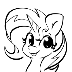 Size: 2250x2250 | Tagged: safe, artist:tjpones, sunset shimmer, pony, unicorn, g4, :p, black and white, bust, cute, female, grayscale, high res, looking at you, mare, monochrome, shimmerbetes, silly, simple background, smiling, smiling at you, solo, tongue out, white background