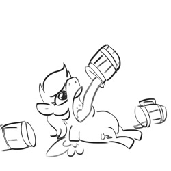 Size: 2250x2250 | Tagged: safe, artist:tjpones, rainbow dash, pegasus, pony, g4, belly, big belly, black and white, cider, cider dash, cider mug, drinking, grayscale, high res, lying down, monochrome, mug, on back, open mouth, simple background, sketch, solo, that pony sure does love cider, white background
