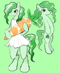 Size: 786x946 | Tagged: safe, artist:ponysprinkles, oc, oc only, earth pony, semi-anthro, arm hooves, carrot, clothes, dress, female, food, green background, mare, simple background