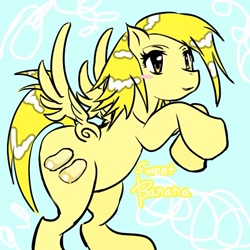 Size: 787x787 | Tagged: safe, artist:ponysprinkles, oc, oc only, oc:sweet banana, pegasus, pony, blue background, female, mare, simple background, solo, spread wings, wings