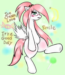 Size: 780x898 | Tagged: safe, artist:ponysprinkles, oc, oc only, pegasus, pony, banana, candy, female, food, glasses, mare, raised leg, solo, spread wings, wings