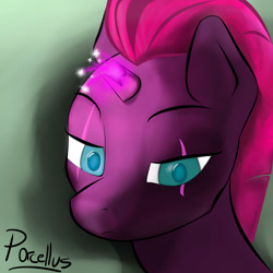 Size: 3000x3000 | Tagged: safe, artist:porcellus, tempest shadow, pony, g4, my little pony: the movie, bust, colored, female, high res, looking down, magic, magic aura, simple background, solo