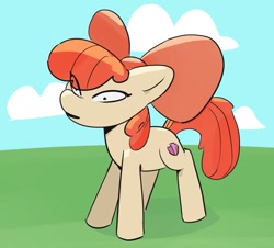 Size: 1565x1412 | Tagged: safe, artist:applephil, apple bloom, earth pony, pony, g4, :|, blank expression, eye clipping through hair, female, filly, foal, solo