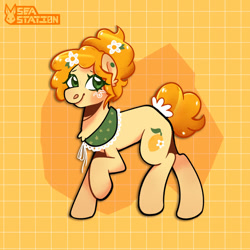 Size: 1280x1280 | Tagged: safe, artist:seasemissary, oc, oc:blossom, earth pony, pony, female, flower, flower in hair, green eyes, mare, solo