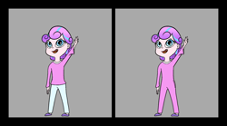 Size: 1940x1080 | Tagged: safe, artist:happy harvey, princess flurry heart, human, equestria girls, g4, child, clothes, gray background, looking up, missing teeth, older, older flurry heart, onesie, pajamas, phone drawing, simple background, slippers, tooth gap, waving