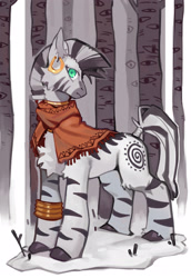 Size: 2031x2952 | Tagged: safe, artist:knifedragon, part of a set, zecora, zebra, g4, female, forest, high res, looking at you, snow, solo, winter