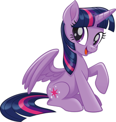 Size: 855x897 | Tagged: safe, twilight sparkle, alicorn, pony, g4, my little pony: the movie, official, cute, looking at you, movie accurate, open mouth, raised hoof, render, simple background, sitting, transparent background, twiabetes, twilight sparkle (alicorn), vector