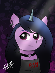 Size: 2400x3200 | Tagged: safe, artist:cobaltskies002, izzy moonbow, pony, unicorn, g5, choker, cute, ear piercing, earring, flower, goth, goth izzy, gothic, high res, izzybetes, jewelry, piercing, two toned hair, two toned mane