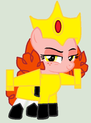 Size: 382x514 | Tagged: safe, artist:twidashfan1234, pegasus, pony, belt, boots, clothes, female, filly, foal, freckles, gauntlet, jetpack, jewelry, ponified, princess morbucks, shoes, smiling, socks, solo, the powerpuff girls, tiara
