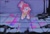 Size: 1163x794 | Tagged: safe, artist:maytrix, pinkie pie, earth pony, pony, g4, bandage, castle of the royal pony sisters, clothes, crossover, dusk till dawn, error, female, floppy ears, glitch, goggles, hair bun, mare, pibby, scared, scarf, signature, smiling, socks