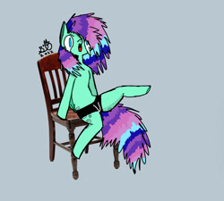 Size: 1280x1150 | Tagged: safe, artist:lavaghast, oc, oc:buttery-doo, pegasus, semi-anthro, arm hooves, chair, emo, hair over one eye, pegasus oc, simple background, solo