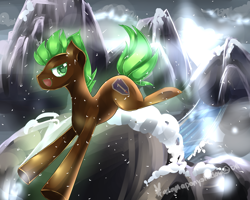 Size: 2500x2000 | Tagged: safe, artist:aquagalaxy, oc, oc only, earth pony, pony, high res, male, mountain, solo, stallion