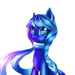 Size: 500x500 | Tagged: safe, artist:aquagalaxy, oc, oc only, oc:sapphire crescent, earth pony, pony, blue, braid, clothes, scarf, simple background, solo, transparent background