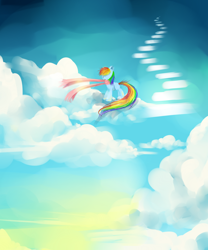 Size: 2500x3000 | Tagged: safe, artist:aquagalaxy, rainbow dash, pegasus, pony, g4, clothes, cloud, high res, on a cloud, scarf, sky, solo